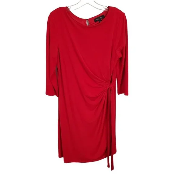 Chetta B 14 Dress Draped Stretch Jersey Knit Side Gathered Tie Ribbon Belt Party - Picture 2 of 8
